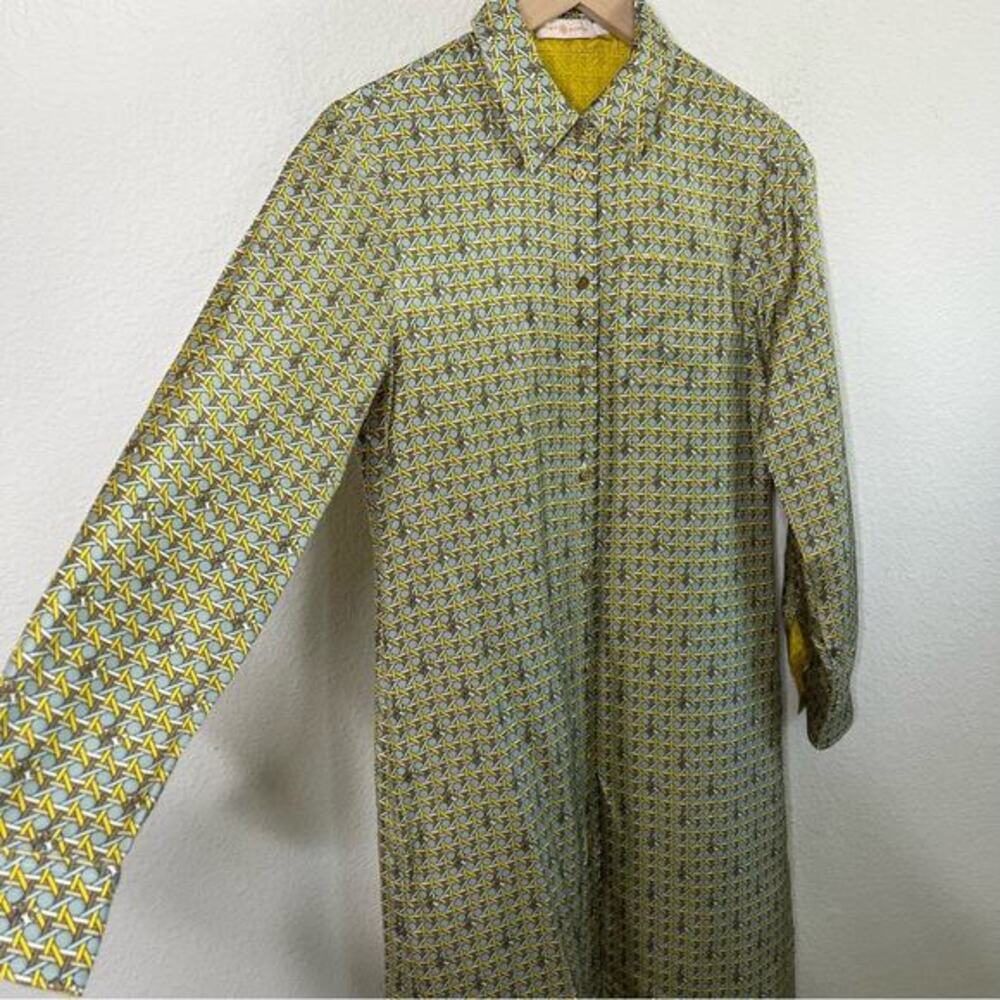 Tory Burch‎ Monogram Logo Allover Print Button Front Shirt Dress Womens Size 4 - Picture 3 of 8